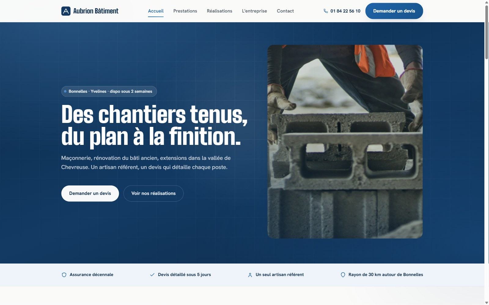Page d’accueil du site Aubrion Bâtiment